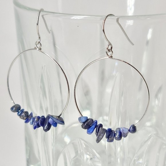 NEW Natural Stones Sterling Silver Hoop Earrings - Picture 2 of 9